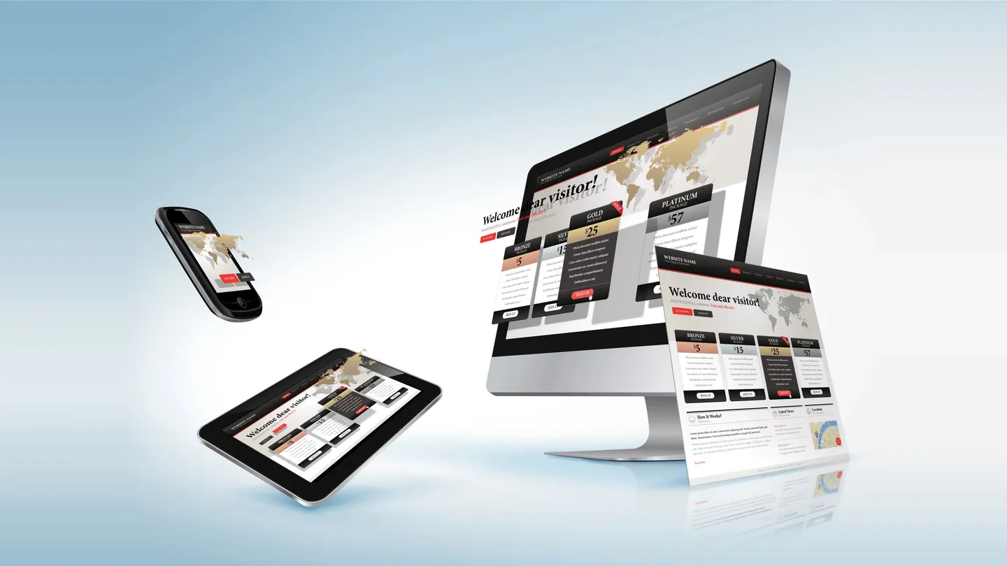 Eine Website auf Monitor, Tablet und Smartphone.