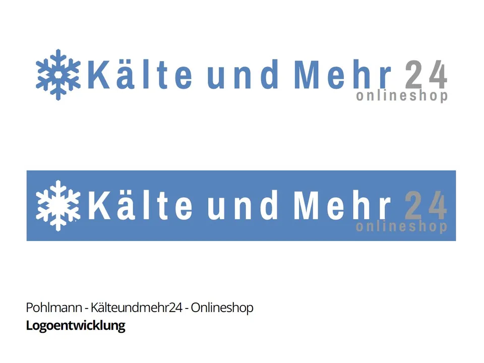 Logo „Kälte und Mehr 24“ für den Onlineshop von Pohlmann, mit Schneeflocke, hell und dunkel.