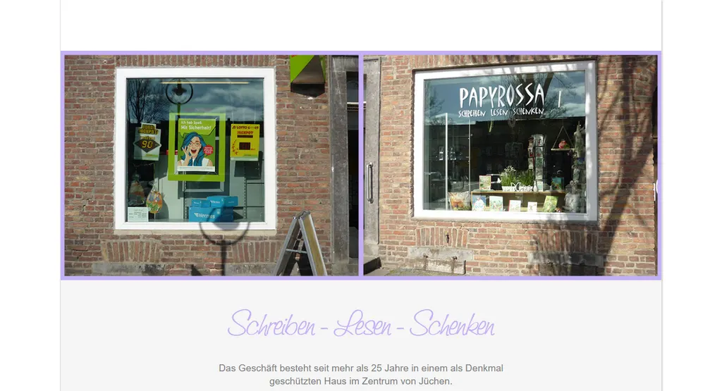 Startseite der Website von Papyrossa Jüchen.